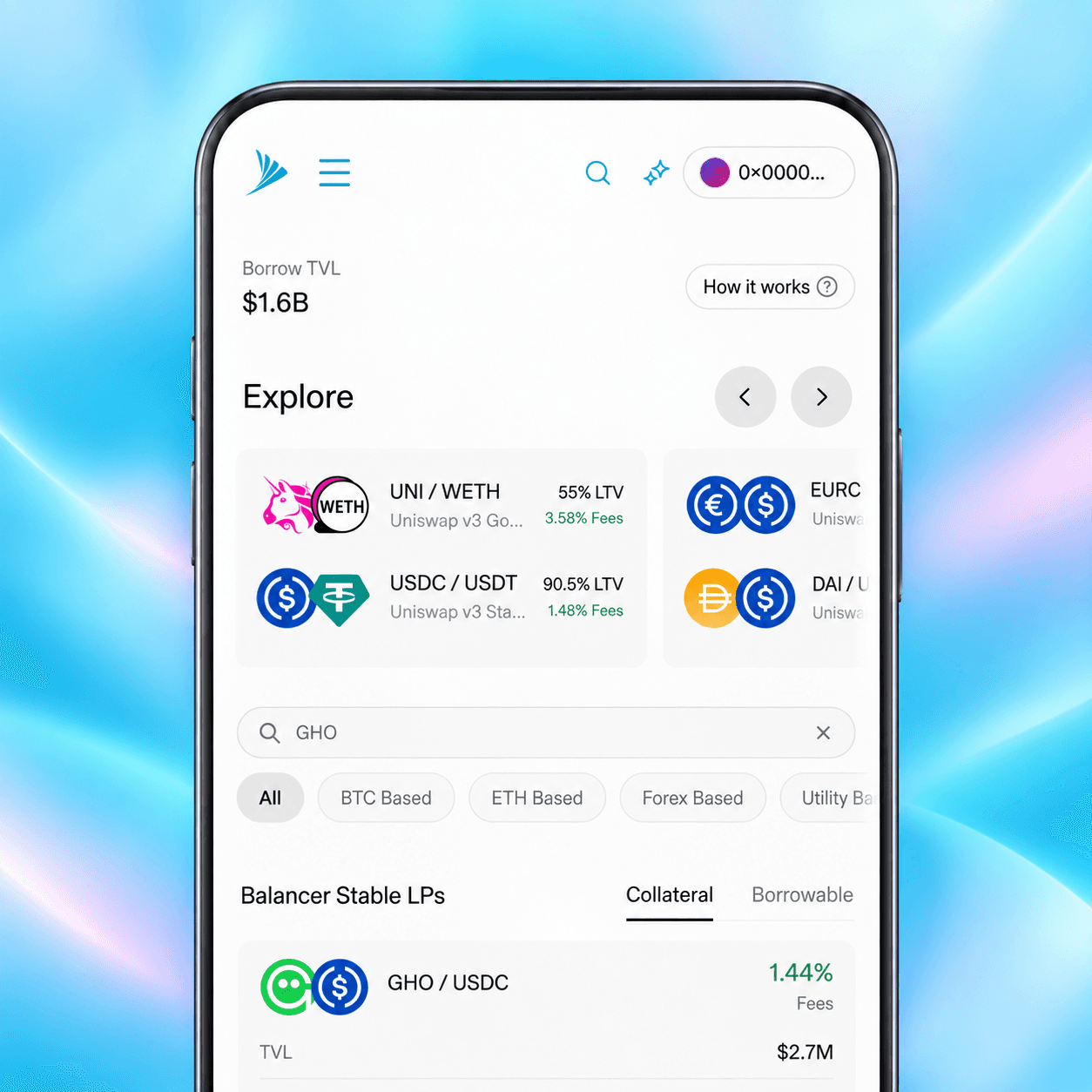 Avana Borrow product interface